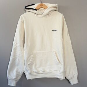 NWOT MadHappy Classic Blanket Stitch Hoodie Size Small Cream Navy Blue